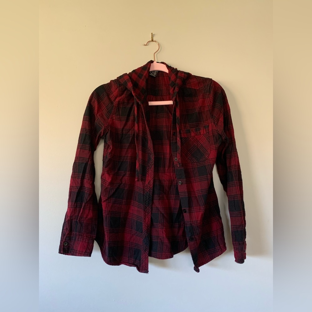 Empyre Red & Black Hooded Button-up Shirt - Small